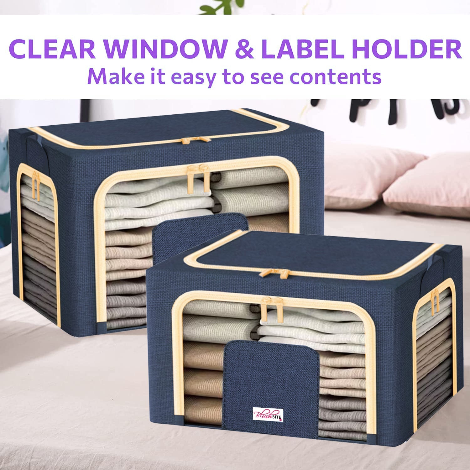 BlushBite™ Collapsible Fabric Storage Containers, For Clothes,Blankets, Toys etc.