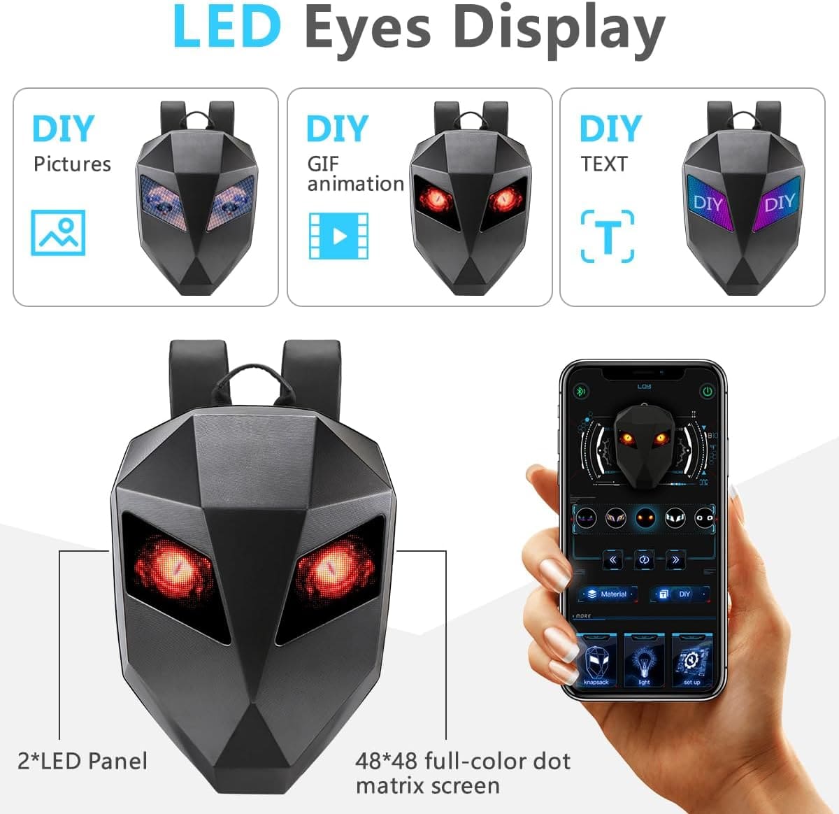 3D Glowing Eyes LED Display Smart Backpack.