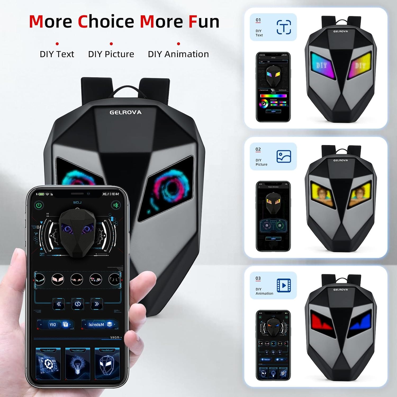 3D Glowing Eyes LED Display Smart Backpack.