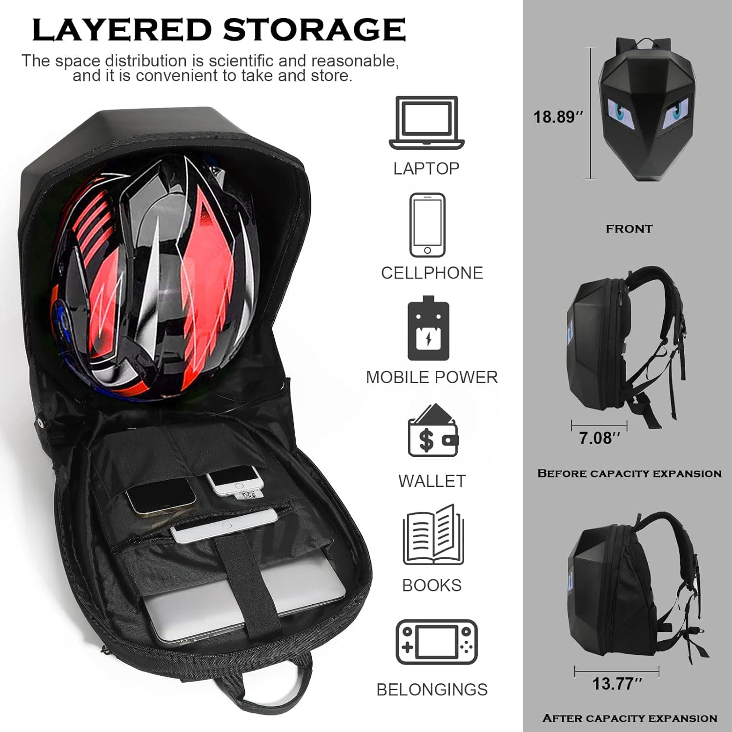 3D Glowing Eyes LED Display Smart Backpack.