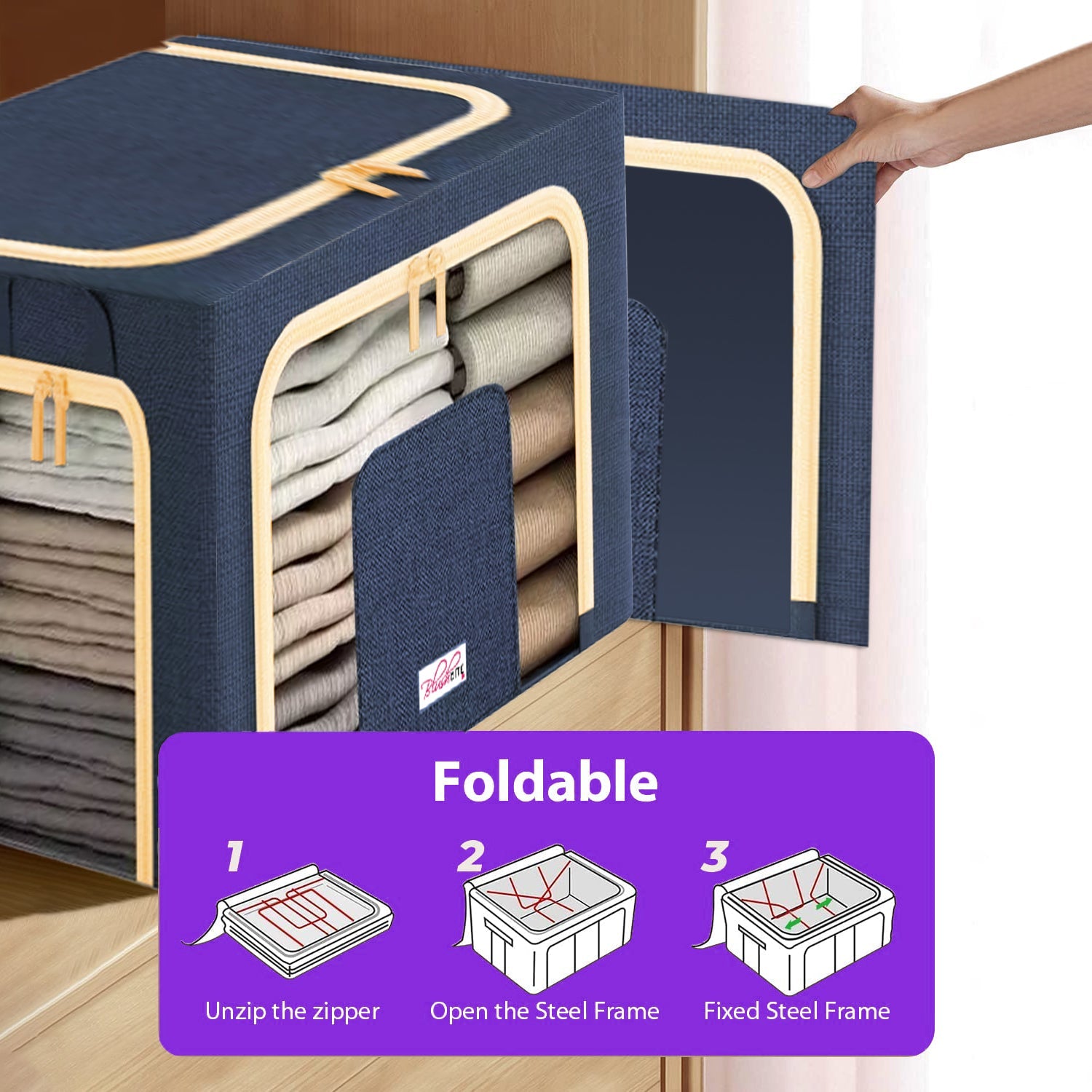 BlushBite™ Collapsible Fabric Storage Containers, For Clothes,Blankets, Toys etc.