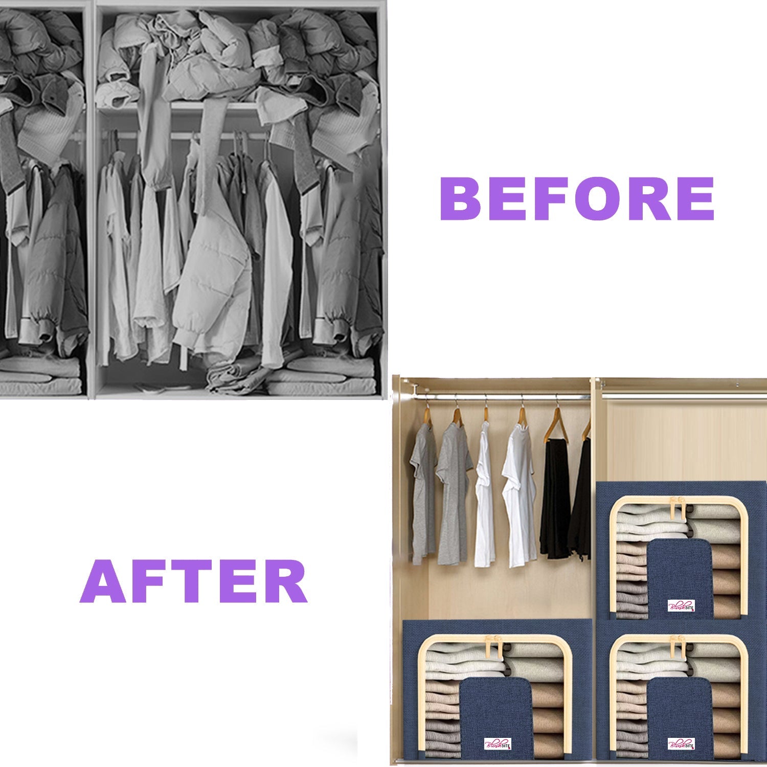 BlushBite™ Collapsible Fabric Storage Containers, For Clothes,Blankets, Toys etc.