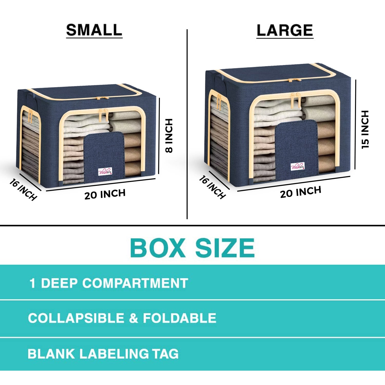 BlushBite™ Collapsible Fabric Storage Containers, For Clothes,Blankets, Toys etc.